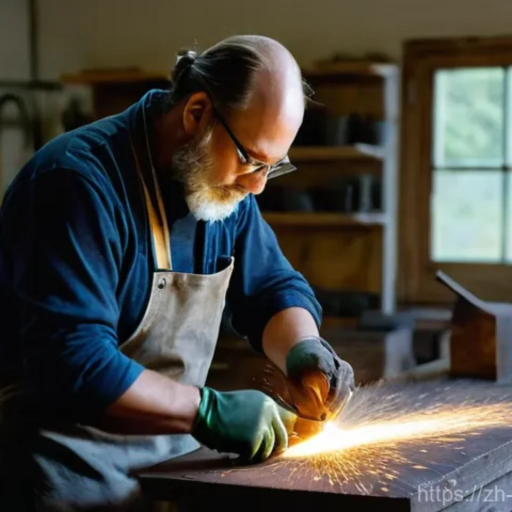 금속공예 작품 제작 과정 - **Focused Artisan in a Bright Workshop**
A highly detailed, realistic photograph capturing a ski...
