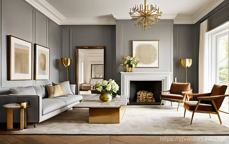금속공예와 조명 디자인 - **Prompt 1: A Cozy Living Room with Warm Brass Accents and Soft Lighting**
    "A cozy and inviting ...