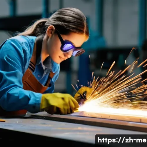 금속공예 가구 제작법 - **Prompt:** A brightly lit workshop scene featuring a young woman wearing safety glasses and gloves ...