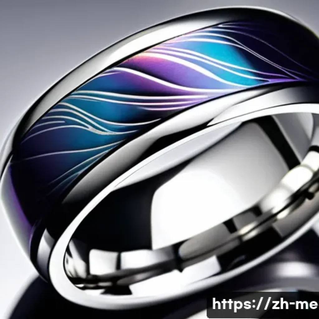 티타늄 공예 기술 - A sleek, modern titanium ring with a lightweight yet high-strength design, showcasing a smooth mirro...