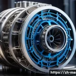 금속공예와 항공우주 산업 - A highly detailed futuristic aircraft engine component made from titanium alloy, showcasing intricat...