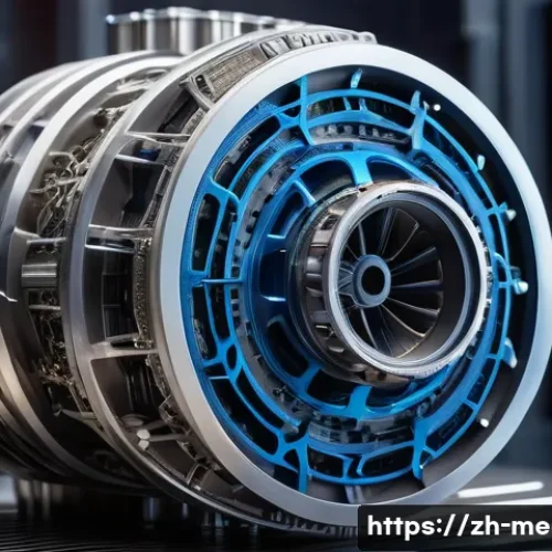 금속공예와 항공우주 산업 - A highly detailed futuristic aircraft engine component made from titanium alloy, showcasing intricat...