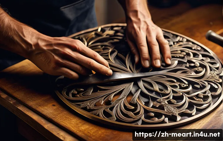 금속공예 작품 가격 산정법 - A highly detailed handcrafted metal sculpture showcasing intricate openwork floral patterns, forged ...