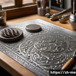 은세공 작업 방법 - A highly detailed close-up of a silver artisan&rsquo;s workspace featuring polished 925 silver jewelry pie...