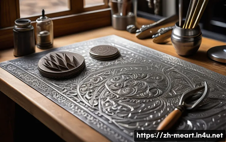 은세공 작업 방법 - A highly detailed close-up of a silver artisan&rsquo;s workspace featuring polished 925 silver jewelry pie...