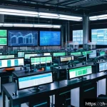 금속 단조 기법 - A high-tech forging factory interior showcasing a digitalized forging workshop with advanced sensors...