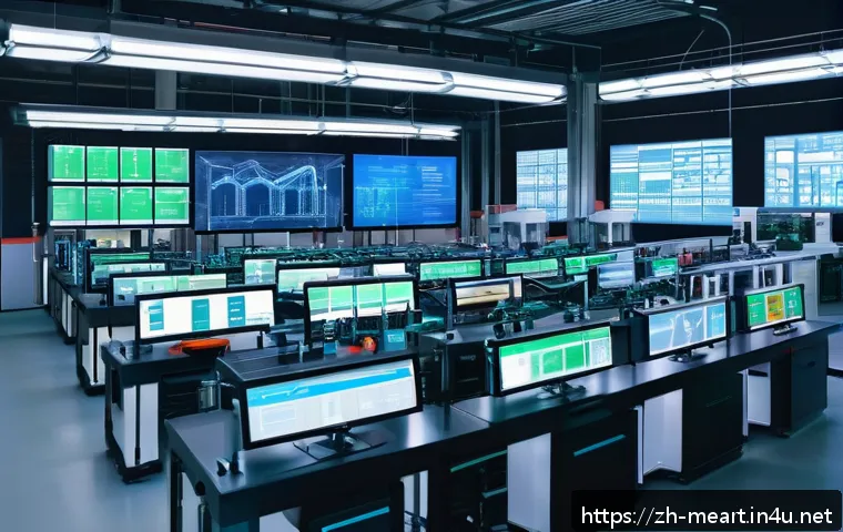 금속 단조 기법 - A high-tech forging factory interior showcasing a digitalized forging workshop with advanced sensors...