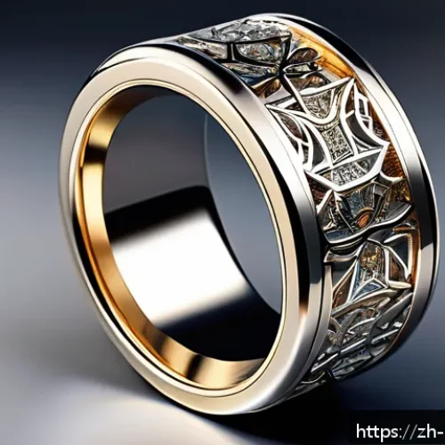 AI 기반 금속공예 디자인 - A futuristic metallic ring featuring intricate, complex geometric patterns automatically generated b...
